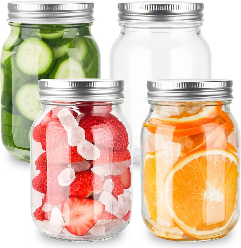 GUEQUITLEX Glass Mason Jars With Lids Genuine Preserve Jar 16OZ, Canning Jars for Food Storage, Dry Food, Snacks, Candies, DIY Projects 4 Pack - Image 1